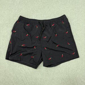 Warren Webber Black Swim Trunks Surf Swim Embroidered Peppers Size XL